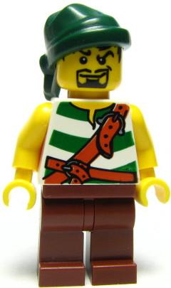 LEGO Minifigure-Pirate Green / White Stripes, Reddish Brown Legs, Dark Green Bandana, Goatee-Pirates / Pirates II-PI105-Creative Brick Builders
